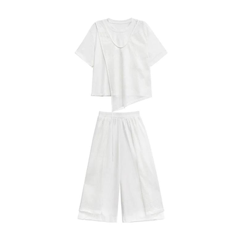 

Xitao Сетчатый лоскутный черный женский топ на шнуровке, широкие брюки, комплекты из двух предметов ZY8842 One Size белый