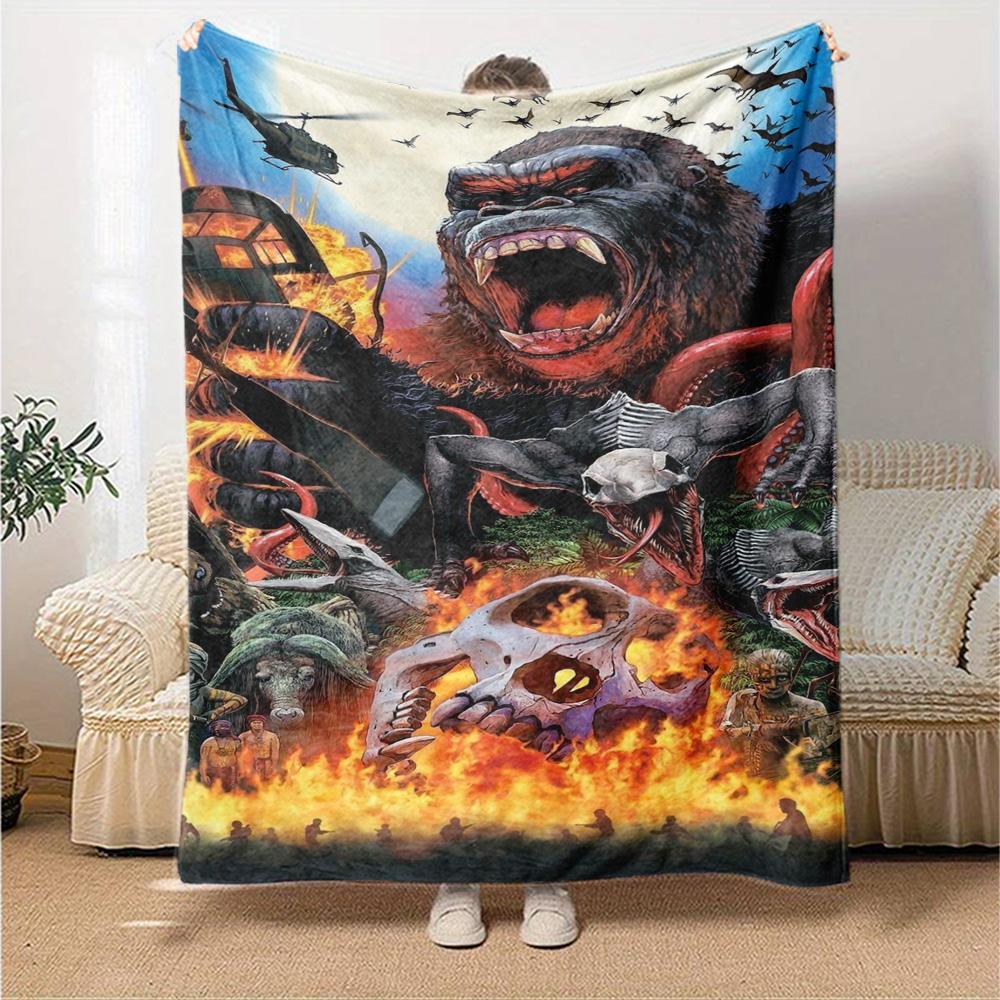 King Kong Giant Monster Jungle Battle Art Print Flannel Blanket Soft Warm Throw Blanket for Sofa Bed Living Room