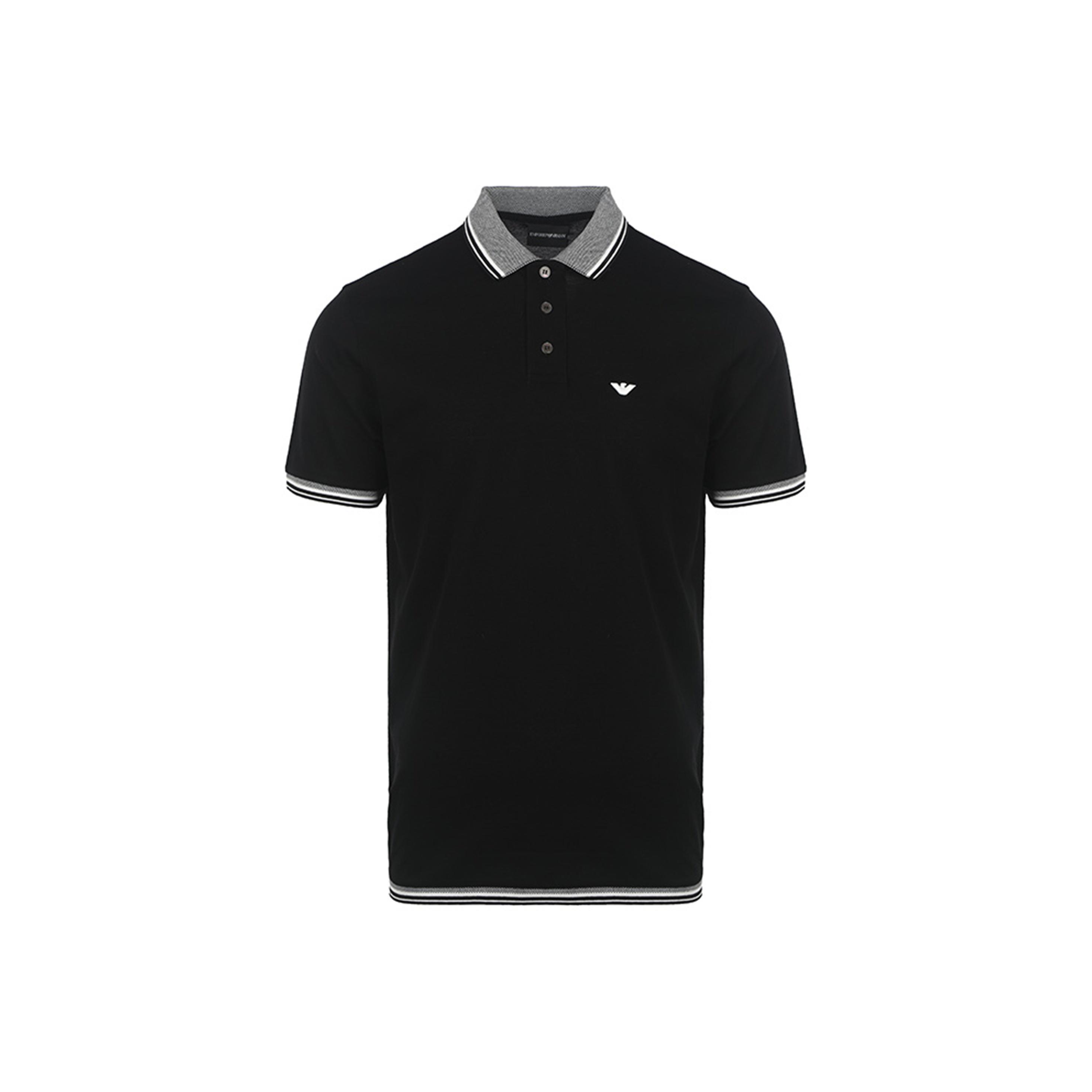 Emporio Armani Zomer 2022 Kleurblokkerend Rand Rechte Snit Korte Mouw Poloshirt Heren tops Zwart 3R1FC0-1JTKZ-0999 S