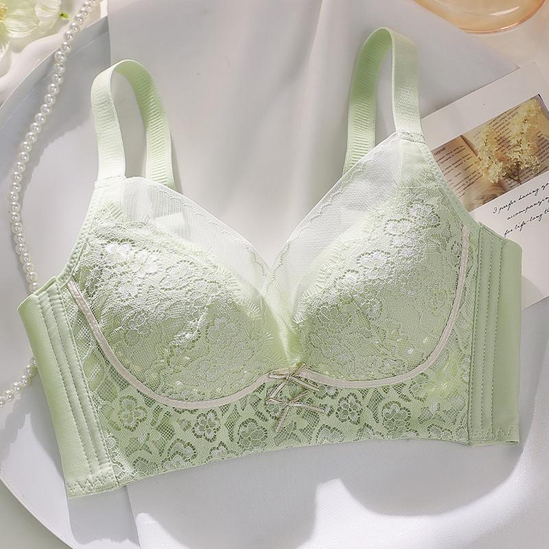 [Fresh Fairy Style] Lace Non Steel Rim Bra with Bow Decoration and Non slip Shoulder Strap Design