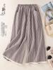 Women's Retro Lace Patchwork Plaid Wide-Leg Pants - Black & White, Casual, Nine-Tenths, Spring/Summer Fashion.