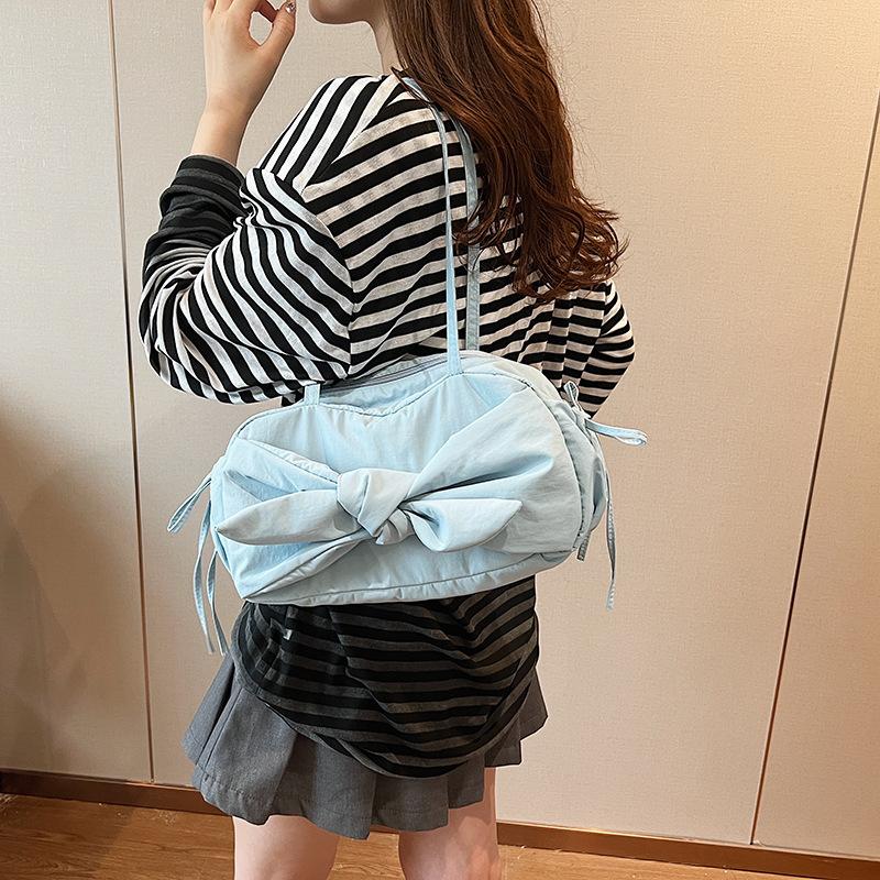 Women's Casual Large Capacity Shoulder Bag Korean Style Armpit Bag Sweet and Soft Bow Bag