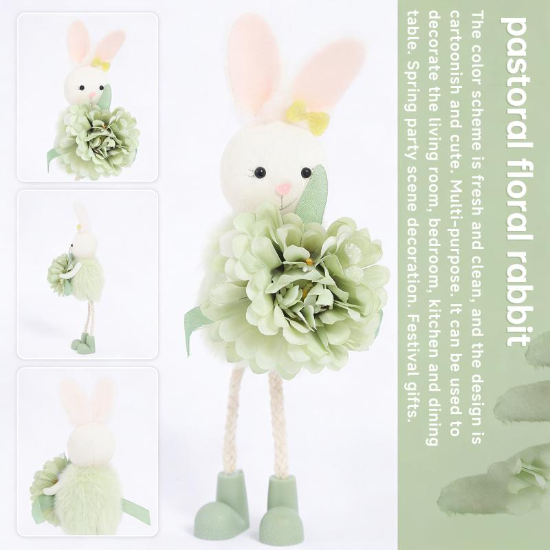 Easter Bunny Decor Cute Rabbit With Flower Hanging Ornaments For Tabletop Mantel Holiday Home Party Table Decorations Gift