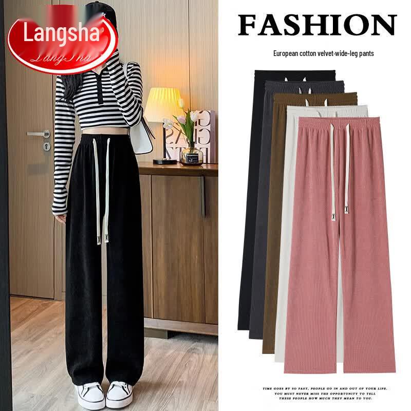 LangSha Women s Draped Wide-Leg Casual Pants L