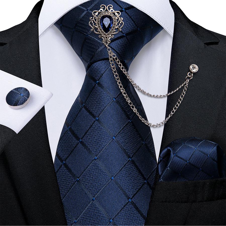 DiBanGu Set Cravatta Uomo In Seta Paisley Floreale | Con Fazzoletto Tasca E Gemelli In Confezione Regalo Blu E Nero