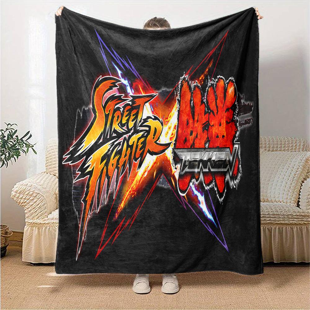 Street Game Characters Flannel Blanket, Soft Polyester, Modern Design, All-Season for Camping, Travel, Gifts for Holidays or Birthdays