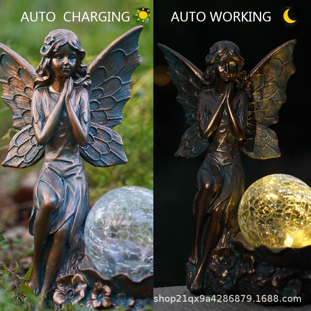 JYL TS/167,Classic Angel Fairy Solar Resin Lawn Light LED Outdoor Decor Garden View Lamp Home Figurine