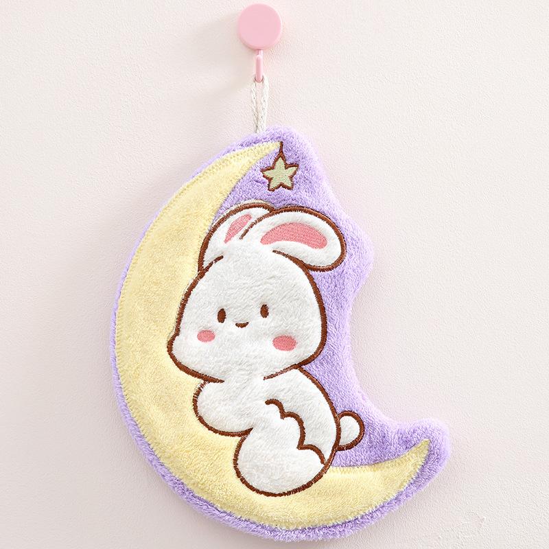 Star Moon Rabbit Coral Fleece Hand Towel Children's Hanging Cute Absorbing Water Without Hair Lanyoning Hand Towel Lanyard Kitchen Towel