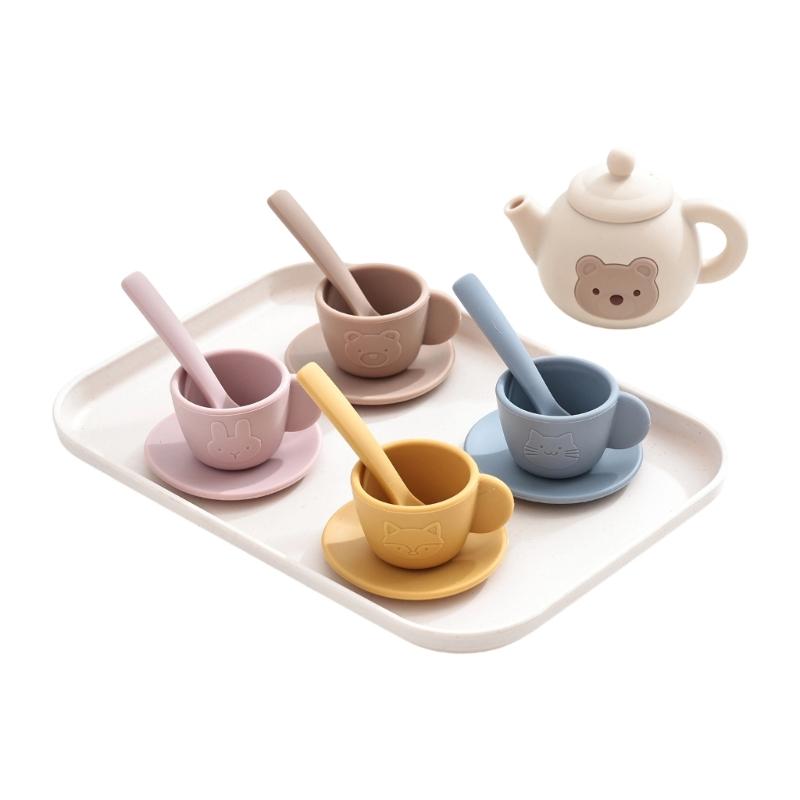 Silicone Play Teapot Set For Kids Ages 3+ With Pretend Dishes Utensils Learning Toy For Boys Girls Birthday Gift