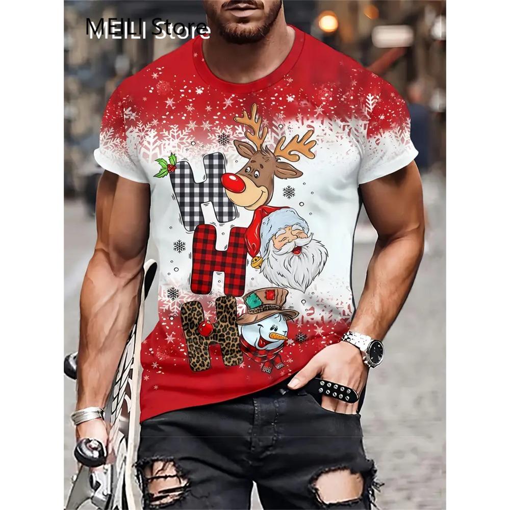 Christmas T-Shirts Summer Funny Santa Claus Fashion Tops Tee Mens Shirts Summer Holiday Boys Casual Crew Neck Oversized T-Shirts