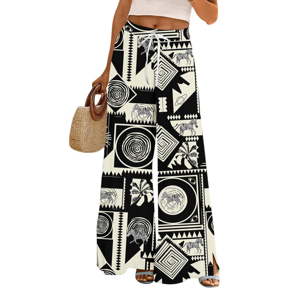Womens Pants Wide Leg Pants With Pockets Casual Trousers Printed  Elastic Waist Sweatpants