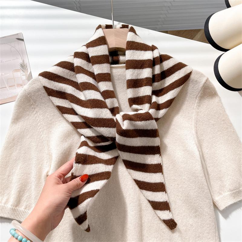 Knitted Scarf Women  Wool Winter Warm Scarves Bright  Stripe Design Thickened Shawl Soft Triangle Pashmina Neck