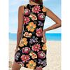Floral Print Sleeveless A Line Dress for Women Summer Casual Mini Dress with Pearls Necklace Boho Style Fashion Dress, Overseas Printing