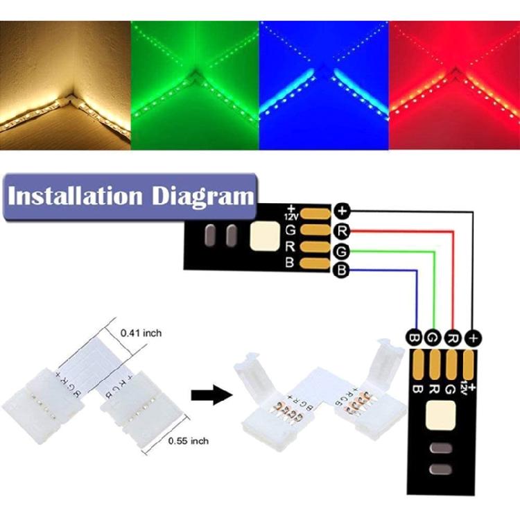 10mm Strip Light- Corner Connectors 4 Pin 90 Degree L Shape LED- RGB- 10Pcs