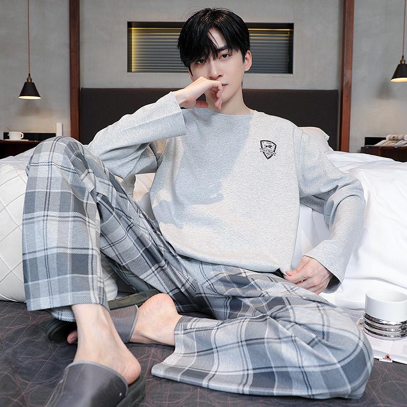 Men's Cotton Long Sleeve Pajama Set - Autumn/Winter, Korean Style Casual Home Wear.