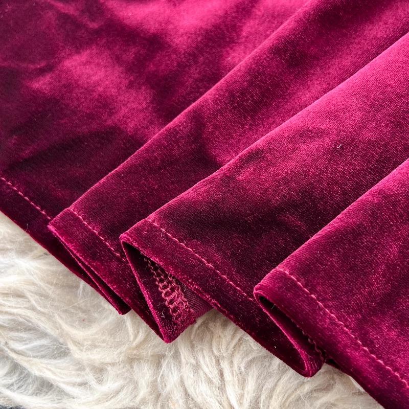 High Street Kleider Frauen Retro Hohle Spitze Patchwork Gold Samt Kleid Französisch Perle Schnalle Taille Länge Vintage Chic Kleider