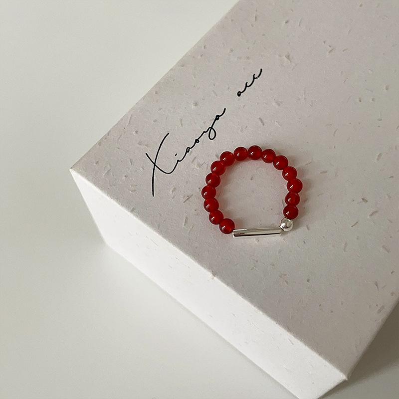 Light Luxury High-End Agate Beaded Elastic Ring For Women'S Personality Elegant, Exquisite And Fashionable Versatile Ring Ring