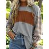 Polyester Striped Casual Long Sleeve T Shirt For Women With Color Block Design For Spring