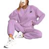 Women's Sports Set 2-piece, Solid Color Oversized Round Neck Sports Shirt and Pants Set, Pullover Casual Set