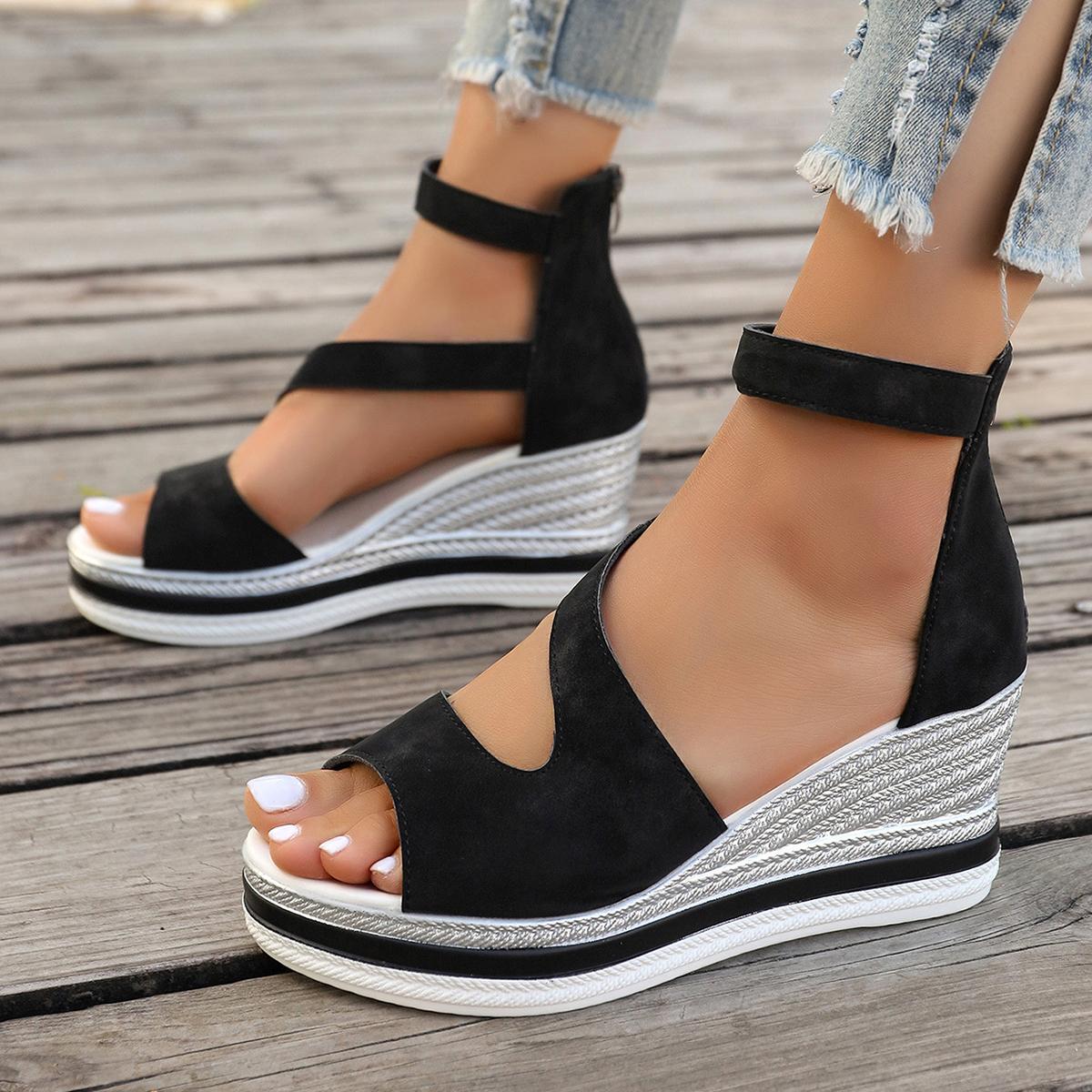 

Модные женские сандалии на платформе больших размеров, клинья, туфли на высоком каблуке для женщин, гладиаторские, повседневные, с открытым носком, черные, сандалии женские 36 чёрный