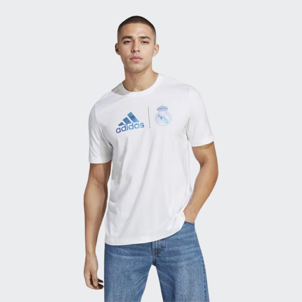 Adidas Ανδρικό T-shirt με Γραφικό Ρεάλ Μαδρίτης Αθλητικό Πολιτιστικό Στρογγυλή Λαιμόκοψη Κοντομάνικο Λευκό HT6463