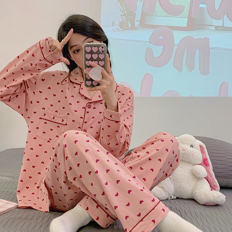 Plaid Long Sleeve Pajama Set with Pants – Spring & Autumn Style, Comfortable Home or Dorm Wear, Suitable for Outdoor Use