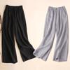 Damen Baumwolle Leinen Weitbein Hose Damen Sommerhose Volle Länge Freizeithose Mode Uni Locker Hohe Taille Gerade Hose