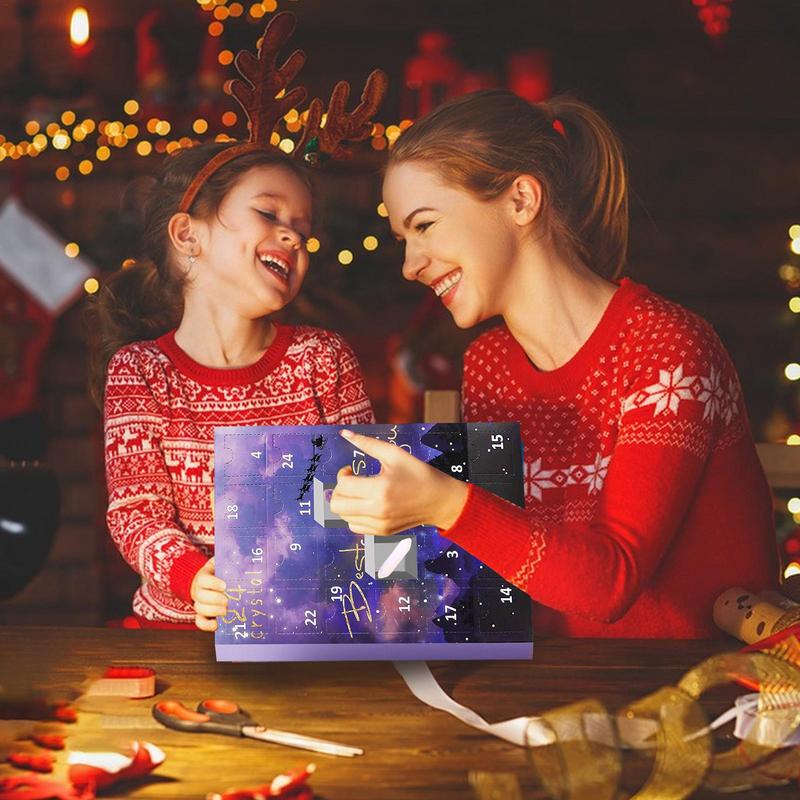 Calendar de Advent Colecție de Pietre, Kit Cutie Cadou Pietre Naturale Meditație Umpluturi Ciorap Anul Nou 2025 Cadouri pentru Copii prieteni