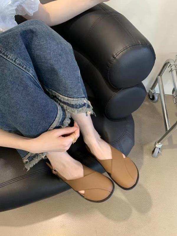 Fashion Clear Heels Female Sandal All-Match Retro Woman Shoes 2025 Summer Girls Original Fashion New Flat Closed Scandals Rome Clear Hee