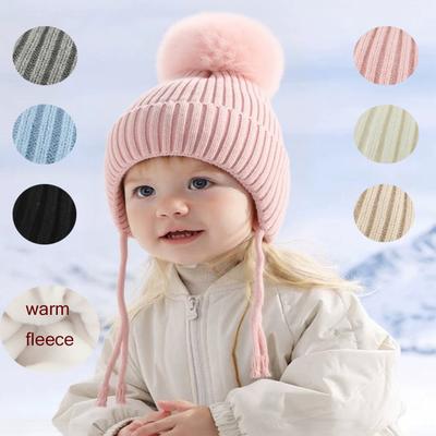 Dziecięcy Zimowy Ciepły Dzianinowy Zestaw Czapka z Pomponem Szalik Rękawiczki Zestaw 3 Szt. Lub Pojedyncza Czapka Beanie Wiatroodporna Ochrona Uszu Dla Chłopców Dziewczynek Zimna Pogoda Na Zewnątrz