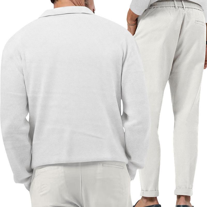 Autumn/Winter New Arrival: Men's Waffle Weave Casual Long-Sleeved Top and Trousers Two-Piece Set