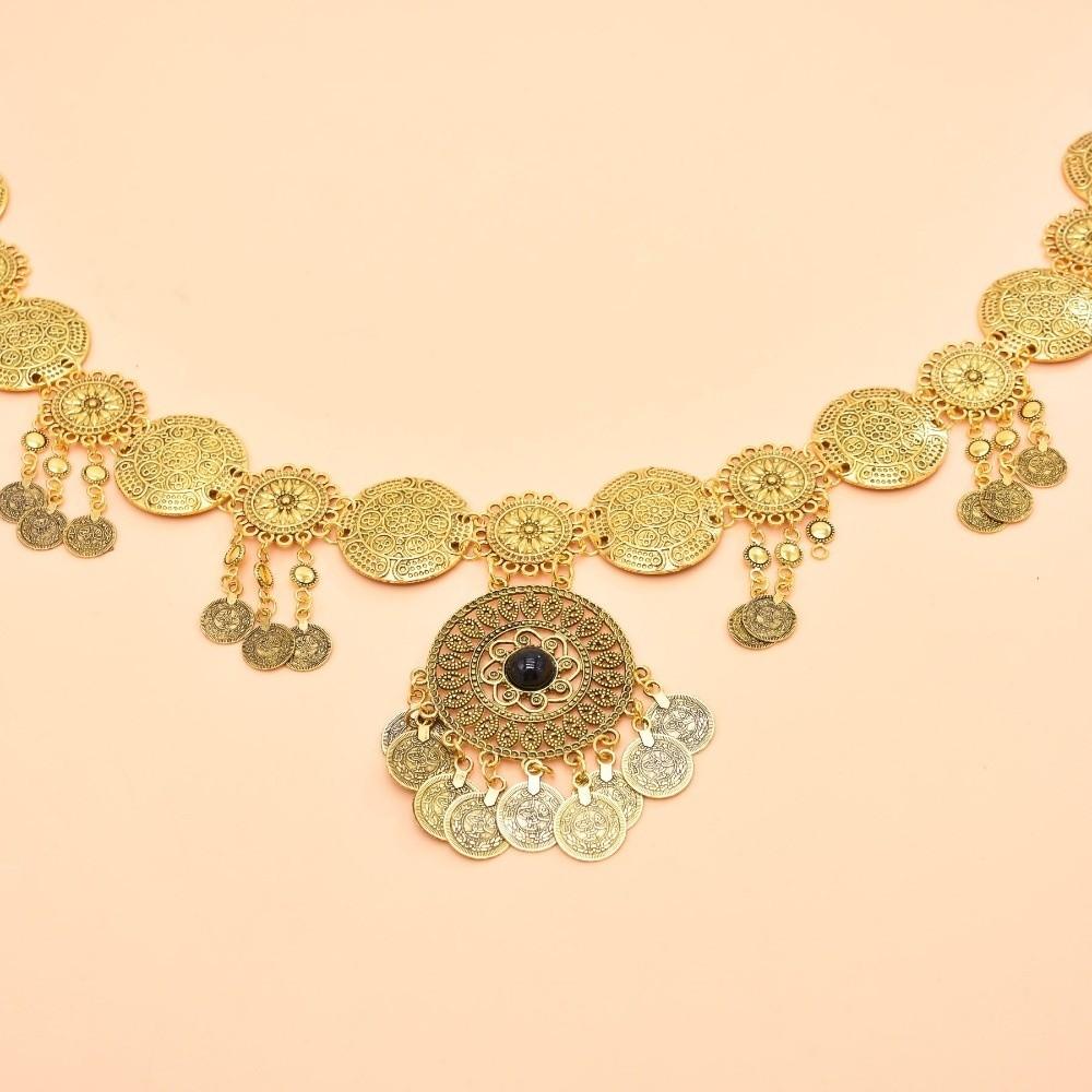 Fashion Vintage Coin Belt Golden Silvery Alloy Coins Fringed Belt Carved Flower Long Tassel Waist Chain Ethnic Style