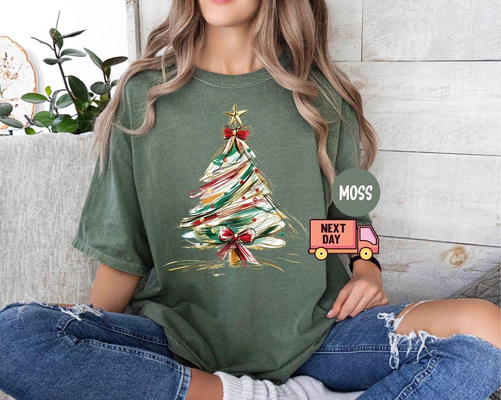 Comfort Colors® Fancy Christmas Tree T-shirt, Colorful Coquette Glitter Christmas Tree Shirt, Santa Shirt, Christmas T-shirt, Christmas Gift