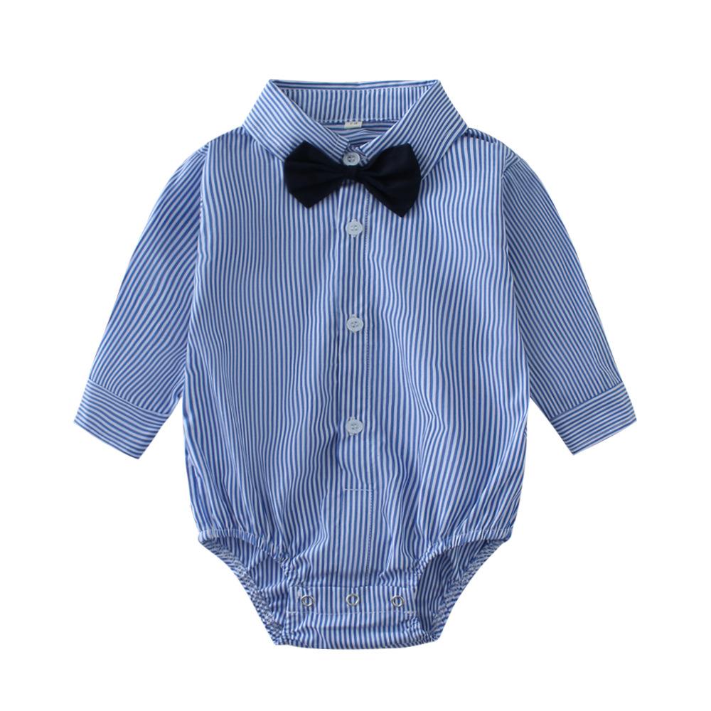 

Боди для мальчика 3-36 месяцев в полоску с длинным рукавом, ромпер с бантом, одежда для младенца на день рождения, свадьбу, джентльменский хлопковый комбинезон 59(0-3M) синий