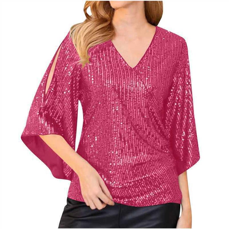 New Loose Long Sleeve Shiny T-Shirt Women Sleeveless Set