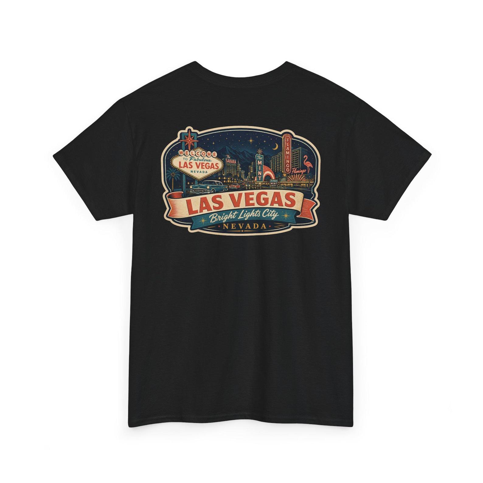 Las Vegas - Mid Century Luggage Tag T-Shirt | Retro Skyline City Badge Tee 2XL