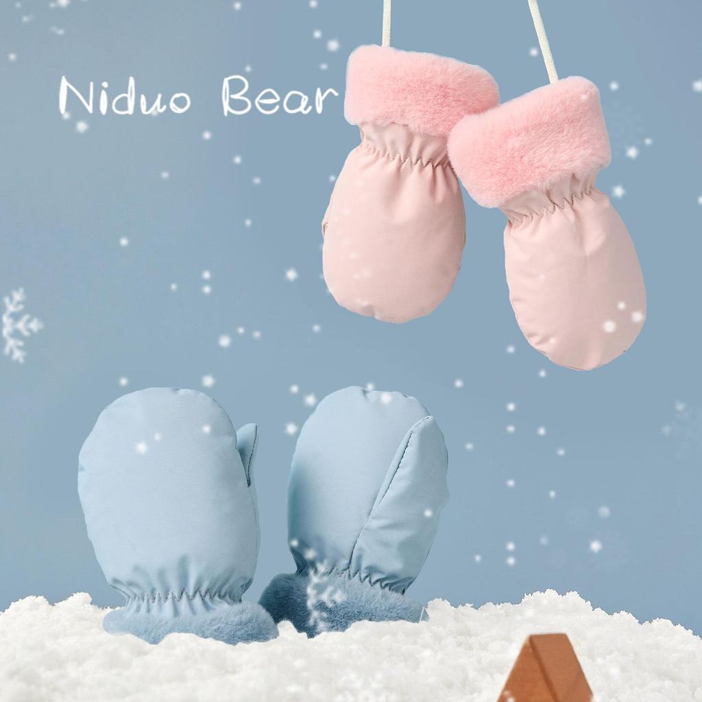 Nidoran Waterproof Velvet-Insulated Winter Gloves for 1-2-Year-Olds: Unisex Warm Gloves for Boys and Girls