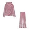 Women Velvet Tracksuit 2 Piece Set Rhinestone Letter Hooded Crop Jacket Long Pants Casual Sport Outfit Autumn Wear