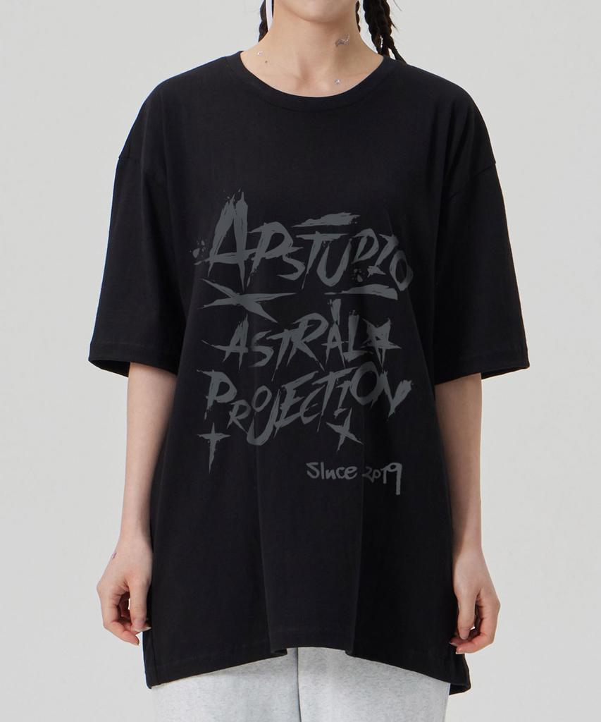 ASTRAL PROJECTION [Rough Lettering] Cotton Loose Fit Short Sleeve T-Shirt_Black