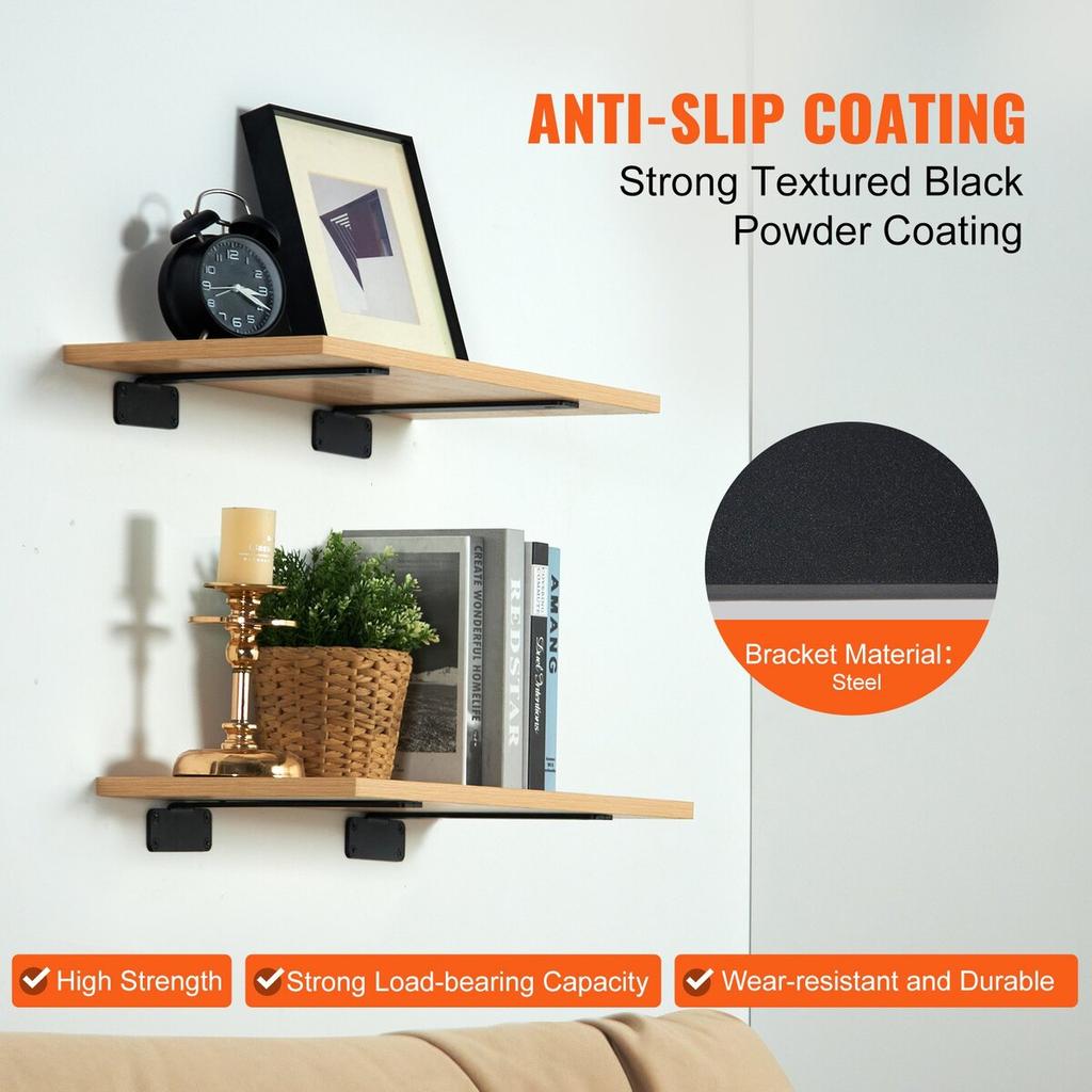 Shelf Bracket, 10”L x 4”W x 1.6”H, 6 Pcs Heavy Duty Floating Shelf Brackets, Brackets for Shelves, 5mm Thick Matte Black L Shelf Bracket,Steel