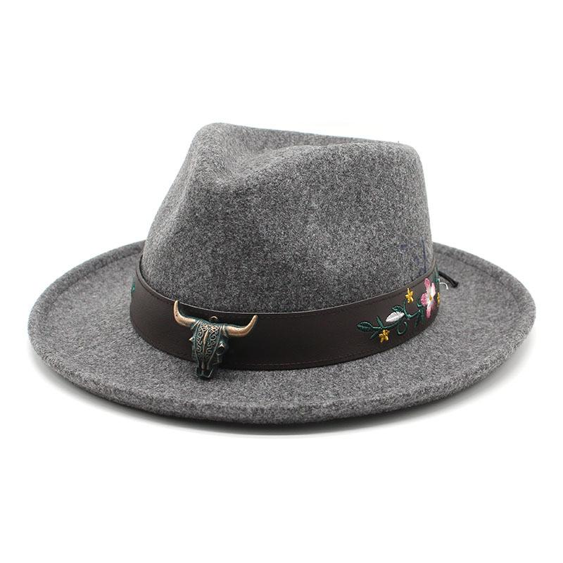 Thickened Dragon And Phoenix Cowboy Hat, Crimped Top Hat, Bull'S Head, Hidden Felt Hat, Big Brim, Horseback Riding Gentleman'S Hat, Felt Hat