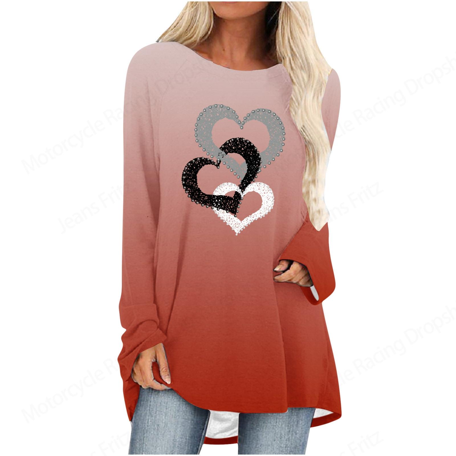 

2025 Love Heart 3D Print Long Sleeve T Shirt Women Fashion Crewneck Long Tunic Tops Women T Shirt T Shirt Feminino 7XL