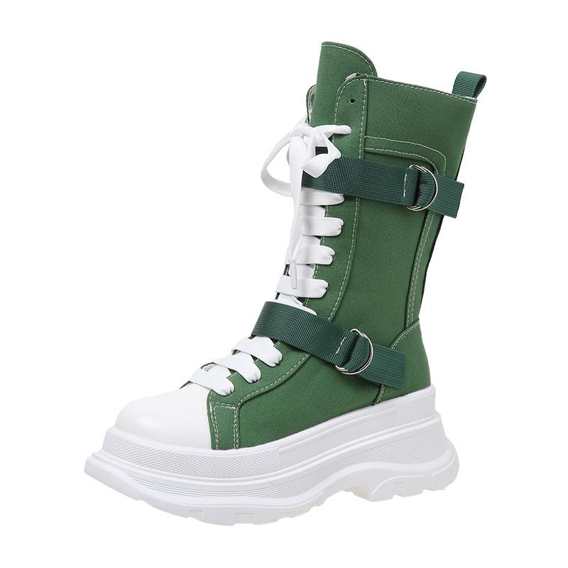 Canvas Chunky Platform Women's Boots Lace-Up Side Zipper Modern Boots Woman Thick Bottom Non-Slip Ankle Booties Bota Feminina