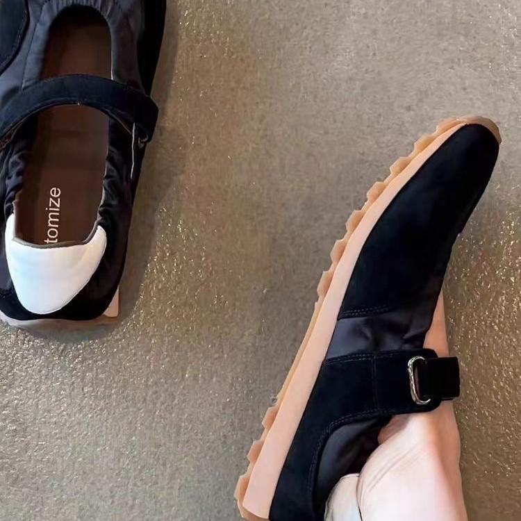 Cowhide version~ retro single shoes women's spring summer new Velcro ballet style training shoes flat casual sports shoes