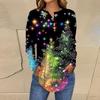 Women's Fashionable Loose-Fit Button-Down Collar Christmas Print Long-Sleeved Top
