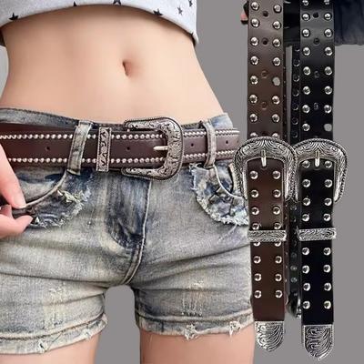 Y2K Waist Belts Rivet Punk Hip Hop Belt Vintage Women Gothic Belts