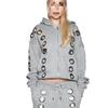 European and American trend iron ring hollowed out unisex loose cardigan zipper hooded sweatshirt