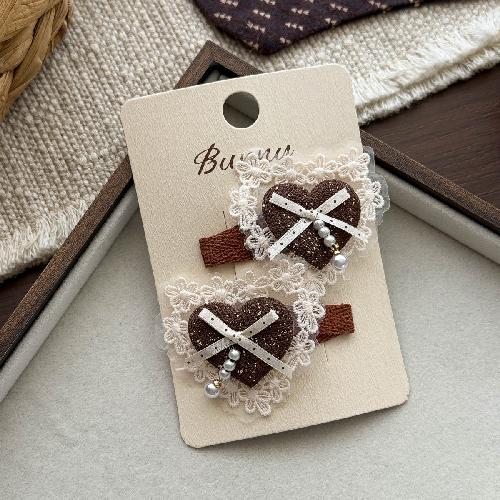 Autumn Retro Coffee Color Love Bow Hairpin Temperament All-match Children's Hair Accessories Side Bangs Hairpin Headdress