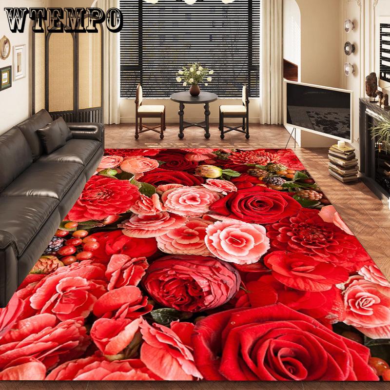 Tapis Carré pour Chambre à Coucher Salon Tapis à Fleurs Antidérapant Maison Tapis Rectangulaire Imprimé Géométrique