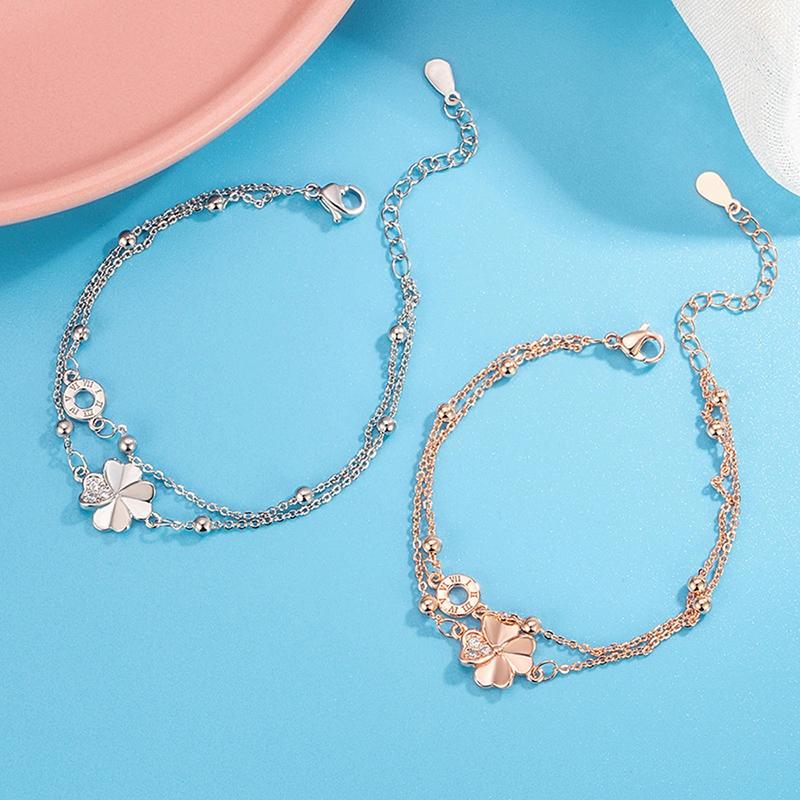 Clover Double Layer Bracelet Luxury Romantic Bracelet Gift for Girlfriend and Best Friends Fashionable 925 Silver Jewelry KOFSAC